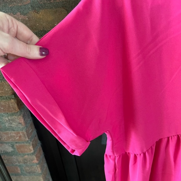 Bright Pink V-Neck Short Dress - Picture 3 of 7